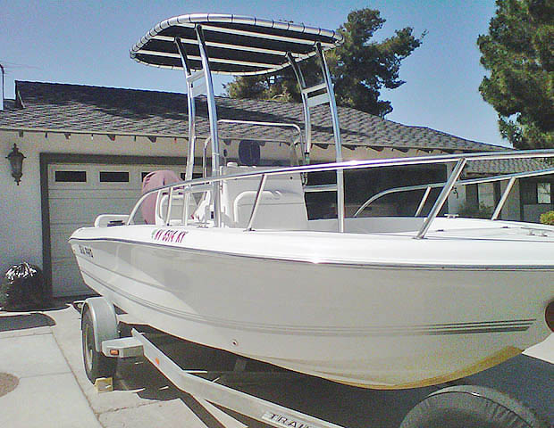 Sea Pro center console boat with universal ttop by Stryker T-Tops installed