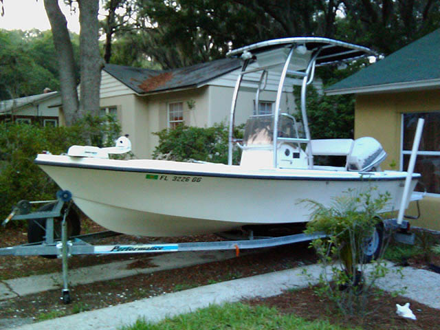 17ft Mako center console boat with universal ttop by Stryker T-Tops installed