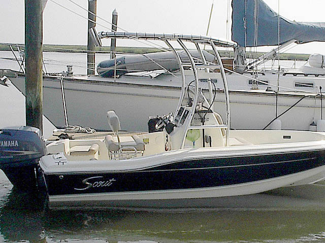 2011 Scout 175 SF center console boat with universal ttop by Stryker T-Tops installed