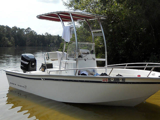 1997 Cape Horn 17 center console boat with universal ttop by Stryker T-Tops installed