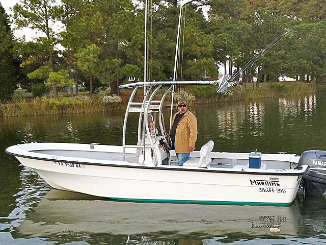 2003 Maritime Skiff 20D center console boat with universal ttop by Stryker T-Tops installed