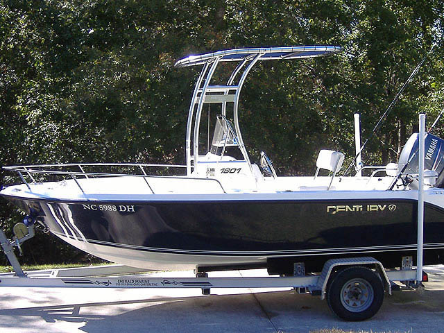 2007 Century 1801CC center console boat with universal ttop by Stryker T-Tops installed