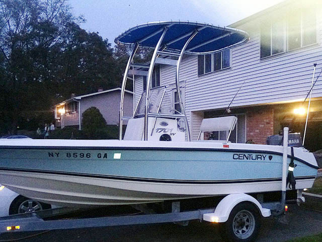2007 Century 1701 sv  center console boat with universal ttop by Stryker T-Tops installed