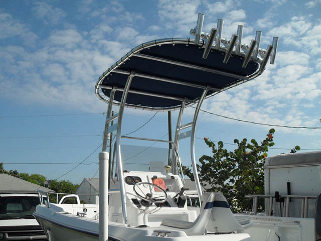 2001 Cobia center console boat with universal ttop by Stryker T-Tops installed