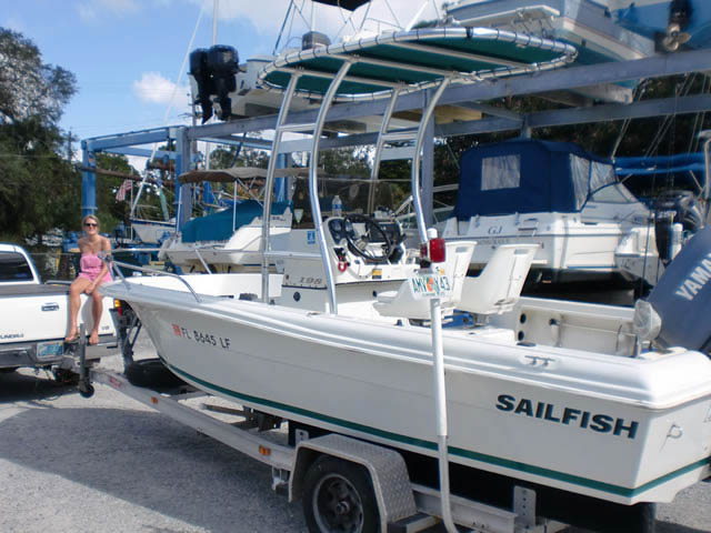Sailfish center console boat with universal ttop by Stryker T-Tops installed