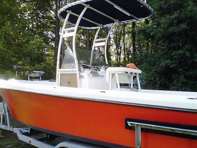 1978 dusky 24CC center console boat with universal ttop by Stryker T-Tops installed
