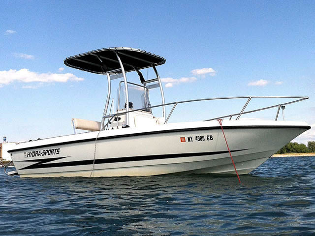 2001 HydraSports 20 LTS center console boat with universal ttop by Stryker T-Tops installed
